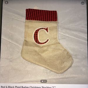 Red & Black Plaid Burlap Christmas Stocking “C”